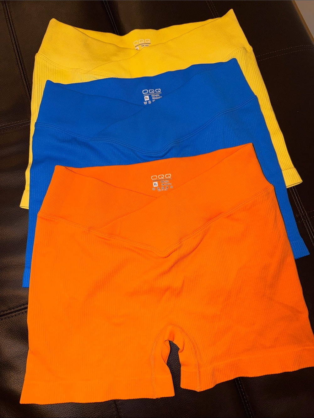 Vibrant Ribbed Seamless Bike Shorts Trio - Yellow, Orange & Blue